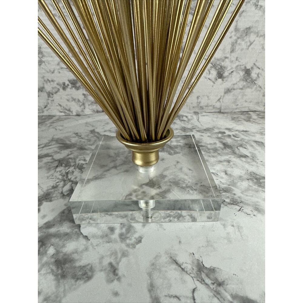Modernist Gold Geometric Escher Perspective Cube Sculpture Clear Lucite Base - Picture 2 of 8